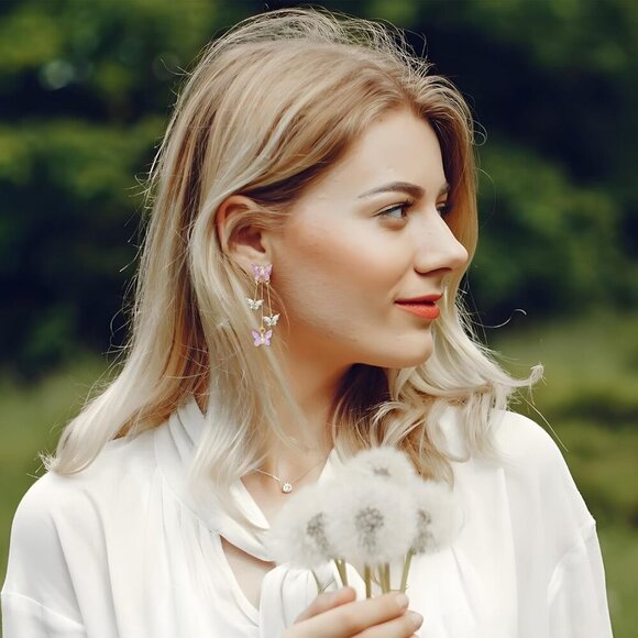 Elegant Purple Butterfly Tassel Earrings for Women - Spectacular Charm Jewelry - Picture 5 of 6